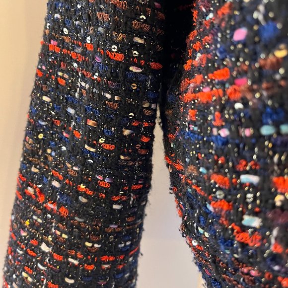 Line + Dot Size S Cropped Tweed Button-Front Jacket Hooded Metallic - Picture 9 of 12